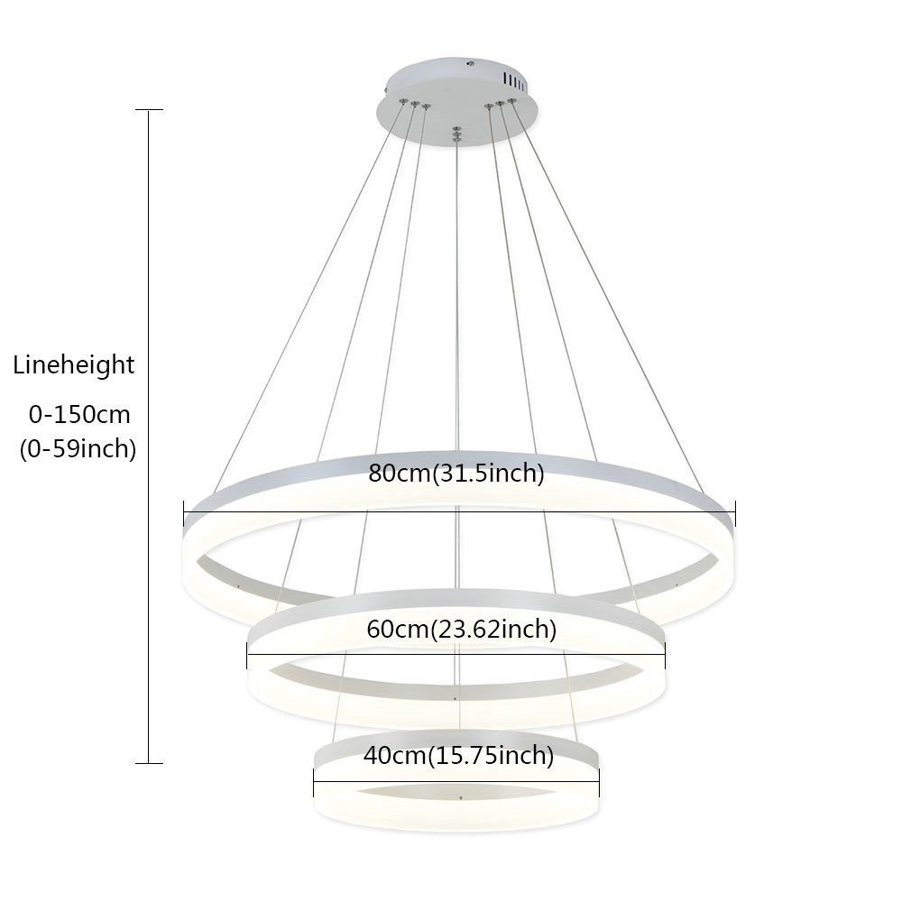 LEDペンダントライト 天井照明 店舗照明 リビング照明 北欧風 白色 3環 80+60+40cm